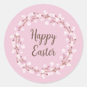 キュートピンクプッシウィローハッピーイースター ラウンドシール (正面)