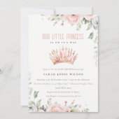 キュートピンクプリンセスクラウンティアラフローラベビーシャワー 招待状 (正面)