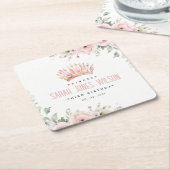 キュートピンクプリンセスクラウンティアラフローラ誕生日 スクエアペーパーコースター (アングル)