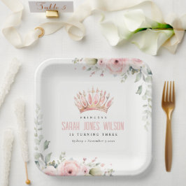 キュートピンクプリンセスクラウンティアラフローラ誕生日 ペーパープレート