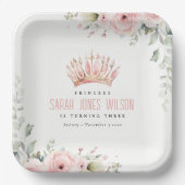 キュートピンクプリンセスクラウンティアラフローラ誕生日 ペーパープレート (正面)