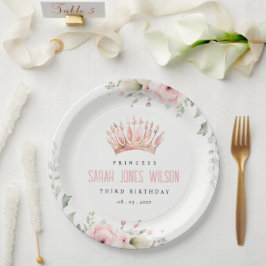 キュートピンクプリンセスクラウンティアラフローラ誕生日 ペーパープレート