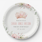 キュートピンクプリンセスクラウンティアラフローラ誕生日 ペーパープレート (正面)