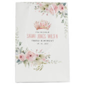 キュートピンクプリンセスクラウンティアラフローラ誕生日 ミディアムペーパーバッグ (正面)