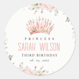 キュートピンクプリンセスクラウンティアラフローラ誕生日 ラウンドシール
