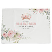 キュートピンクプリンセスクラウンティアラフローラ誕生日 ラージペーパーバッグ (正面)