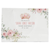 キュートピンクプリンセスクラウンティアラフローラ誕生日 ラージペーパーバッグ (裏面)