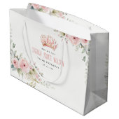キュートピンクプリンセスクラウンティアラフローラ誕生日 ラージペーパーバッグ (裏面アングル)