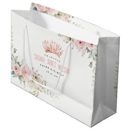 キュートピンクプリンセスクラウンティアラフローラ誕生日 ラージペーパーバッグ