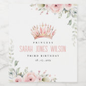 キュートピンクプリンセスクラウンティアラフローラ誕生日 ワインラベル (シングルラベル)