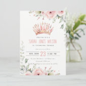 キュートピンクプリンセスクラウンティアラフローラ誕生日 招待状 (スタンド正面)