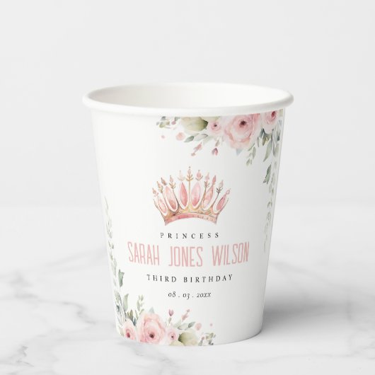 キュートピンクプリンセスクラウンティアラフローラ誕生日 紙コップ (裏面)