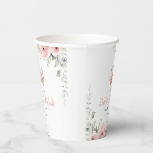 キュートピンクプリンセスクラウンティアラフローラ誕生日 紙コップ (右)