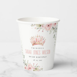 キュートピンクプリンセスクラウンティアラフローラ誕生日 紙コップ