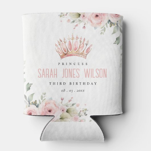 キュートピンクプリンセスクラウンティアラフローラ誕生日 缶クーラー (裏面)