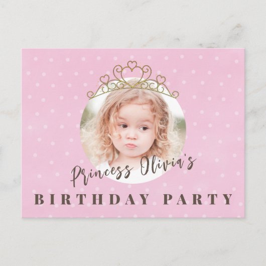 キュートピンクプリンセスティアラ誕生日お洒落おもしろい ポストカード (正面)