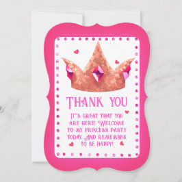 キュートピンクプリンセス誕生日フラットサンキューカード サンキューカード