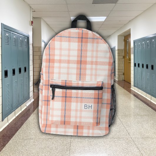 キュートピンクプレイドタータンチェックチェックモノグラムイニシャル プリントバックパック