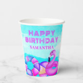 キュートピンクプールパーティー誕生日紙カップ 紙コップ (裏面)