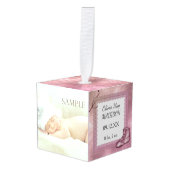 キュートピンクベビーガール写真テンプレート キューブオーナメント (正面アングル)