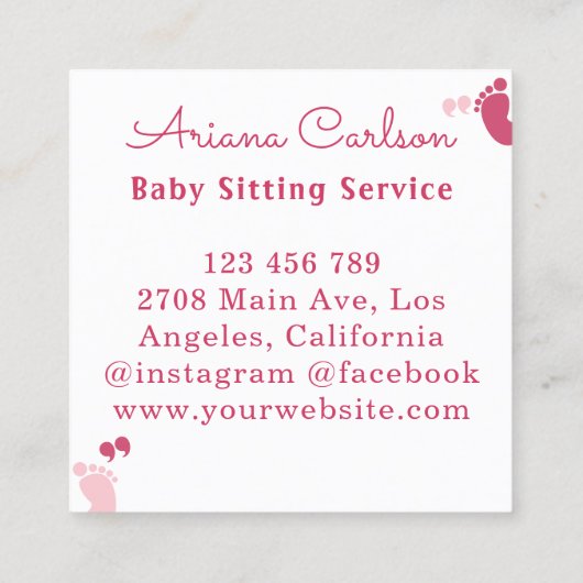 キュートピンクベビーシッタデイケア子供部屋 スクエア名刺 (裏面)