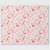 キュートピンクベビーディノ恐竜子供の誕生日 ラッピングペーパー (フラット)
