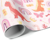 キュートピンクベビーディノ恐竜子供の誕生日 ラッピングペーパー (ロールコーナー)