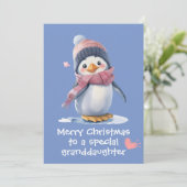 キュートピンクベビーペンギン子供へクリスマス カード (スタンド正面)