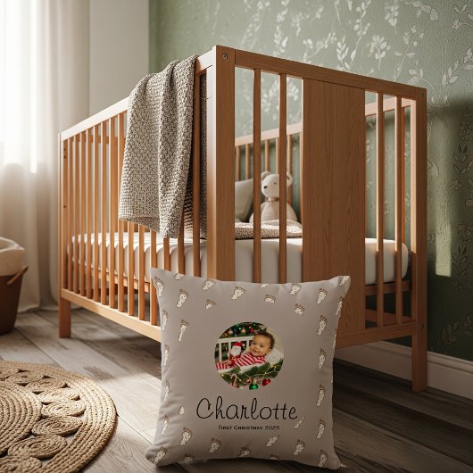 キュートピンクベビー足跡ベビーの初めてのクリスマス クッション