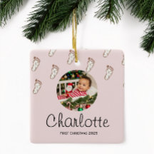 キュートピンクベビー足跡ベビーの初めてのクリスマス