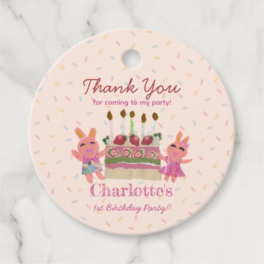 キュートピンクベリースイートバンニーズバースデーパーティー フェイバータグ (正面)