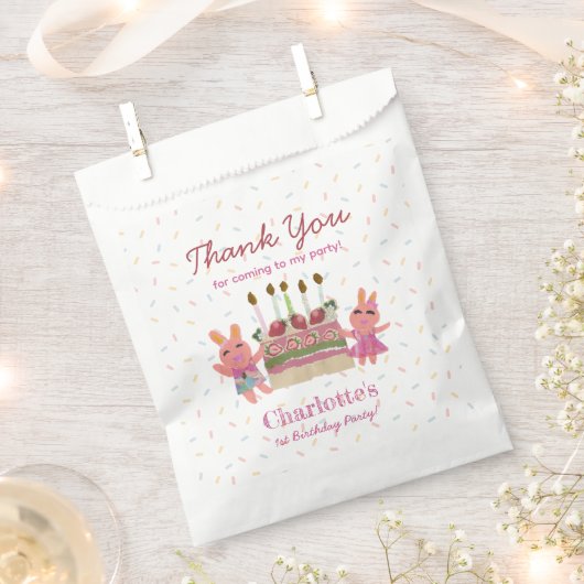キュートピンクベリースイートバンニー子供の誕生日パーティー フェイバーバッグ (クリップ留めされた状態)