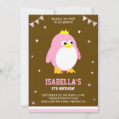 キュートピンクペンギンガールズバースデーパーティー招待状 招待状 (正面)