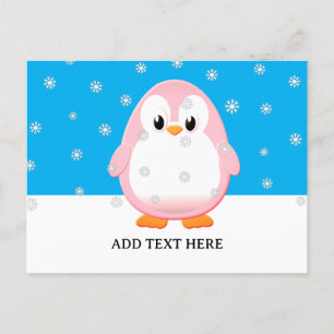 キュートピンクペンギン漫画の雪のフレークカスタム ポストカード