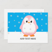 キュートピンクペンギン漫画の雪のフレークカスタム ポストカード (正面/裏面)