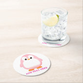 キュートピンクペンギン漫画カスタム ラウンドペーパーコースター (インサイチュ)