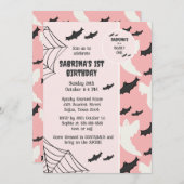 キュートピンクホラーワンハロウィーン誕生日招待状 招待状 (正面/裏面)