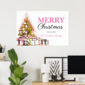 キュートピンクホリデーツリーメリークリスマスパーティー ポスター (ホームオフィス)