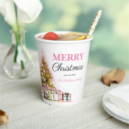 キュートピンクホリデーツリーメリークリスマスパーティー 紙コップ