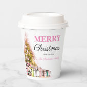 キュートピンクホリデーツリーメリークリスマスパーティー 紙コップ (正面)