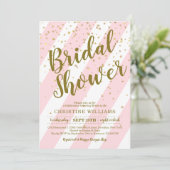 キュートピンクホワイトストライプ金ゴールド紙吹雪ブライダルシャワー 招待状 (スタンド正面)