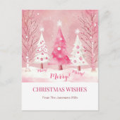 キュートピンクホワイトレトロクリスマス シーズンポストカード (正面)