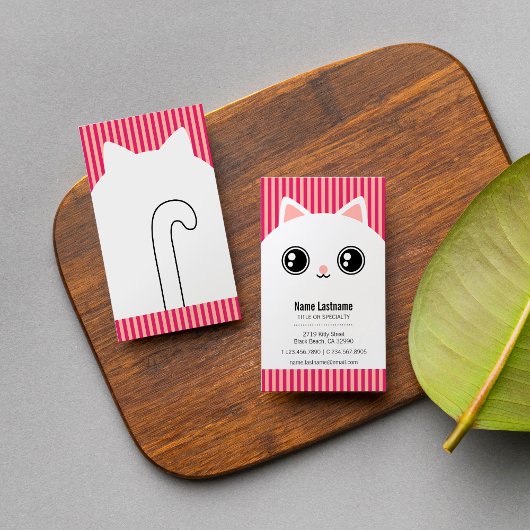 キュートピンクホワイト子猫顔ペットシッターテンプレート 名刺