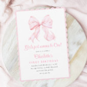 キュートピンクボウガールファースト誕生日招待状 招待状