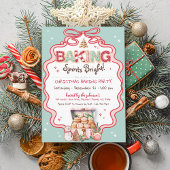 キュートピンクボウクリスマスクッキーベーキングパーティーティール(緑がかった色) 招待状