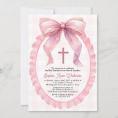 キュートピンクボウコケットバプテスマ 招待状 (正面)
