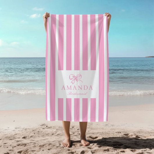 キュートピンクボウコケット名門私立校風のブライダルパーティ ビーチタオル