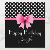 キュートピンクボウハッピーバースデー ワインラベル (シングルラベル)