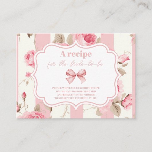 キュートピンクボウブライダルシャワー エンクロージャーカード (正面)