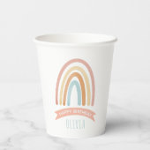 キュートピンクボホーレインボーガールズ子供の誕生日 紙コップ (裏面)